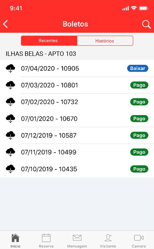Tela do aplicativo: Boletos