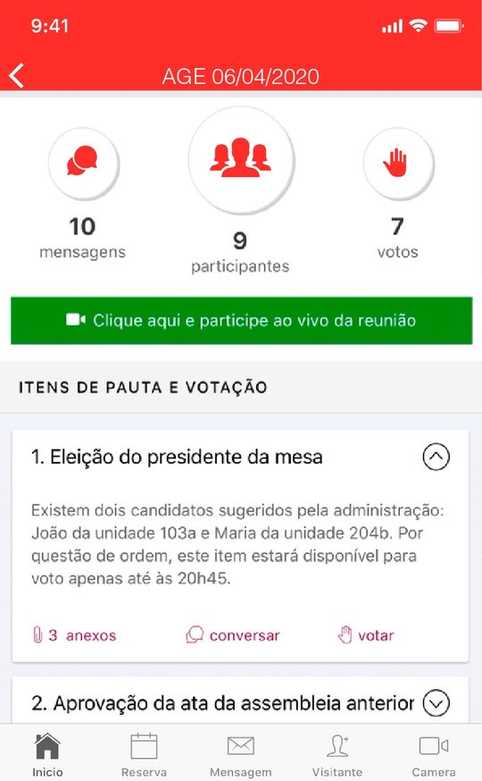 Tela do aplicativo: Assembleias virtuais